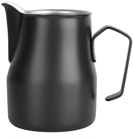 Jarra de acero inoxidable de 500 ml para espumar leche, jarra de café, latte, arte para cafetería (negro)