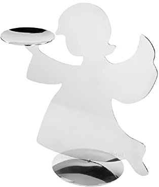 Fink HOLYWORKER Kerzenhalter Engel Edelstahl silberfarben Größe: Länge: 14cm, Breite: 7cm, Höhe: 15cm, 141319, 14 x 7 x 15 cm