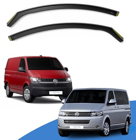 EdgeVisors Wind Deflectors | Fits: VW Transporter T5/T6/T6.1 (2003-2024) 2 Door Van 2pc Set | In-Channel Rain Guards for Wind, Rain & Sun Protection, Easy Installation - Tinted