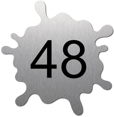 Placa grabada para buzón número Splash autoadhesivo, 8 x 8 cm, personalizada, 1 a 2 líneas, aluminio cepillado