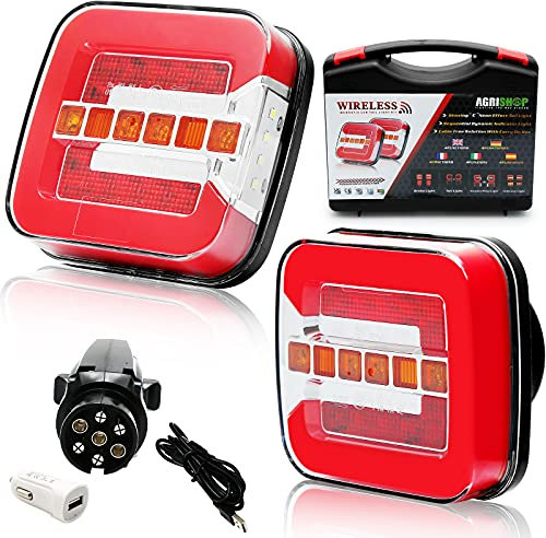 AGRISHOP Magnetisch Wireless Kabellos LED Rückleuchten Anhänger Set 12/24V,Magnetisches Kabel frei LED Dynamische Heckleuchten Leuchten,LED Rücklicht PKW Wohnwagen Wasserdicht Rücklichter E-Mark CE