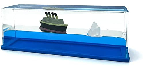 Honsheng Unsinkable Titanic Simulator Toy Wavey Boat in a Box Liquid Wave Cruise Fluid Ship Decoration Ornament for Car Decoration Paperweight Desk Toy Gifts