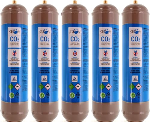 CO2-Flasche für Wassersprudler, 600 g, Einweg, Anschluss M11 x 1, für Sprudelwassersprudler CO2, Behälter aus Stahl, 5 Flaschen