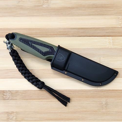 TS Tactical Store Cuchillo VIKINGO VERDE para tus aventuras de Ocio al aire libre con funda de ABS | Tu herramienta de viaje, con clip de cinturón | Hoja: 85mm | 32641