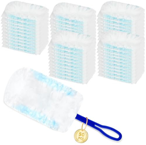 NIXOOT 50 Stück Staubmagnet Nachfüllpack für Swiffer Staubmagnet, Einweg Staubwedel Starterset Aufsaugen Staub und Haar Entfernen（50 Tücher + 1 Griff ）