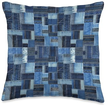 Denim Patchwork Pattern Throw Pillow