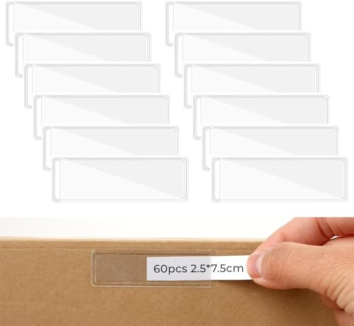 eupdd 60 Etikettenhalter Selbstklebend: Etikettenhalter mit Etikettenpapier, 2.5×7.5cm Namensschilder Briefkasten Selbstklebend, Beschriftungsfenster, Visitenkartentaschen