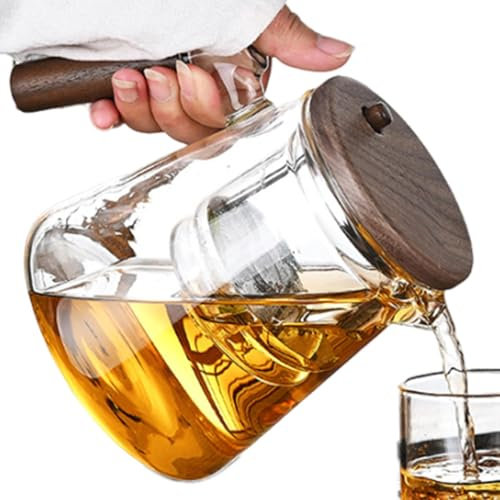 Enchantipot Teekanne, Teekanne mit Teesieben | Press Control Glas-Teekanne | Teekanne mit Holzgriff, 750 ml Teekanne für losen Tee zur Teewassertrennung