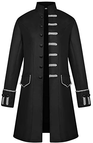 AJGEGJE Steampunk Vintage Coat Men, Medieval Gothic Tailcoat Frock, Victorian Renaissance Halloween Adult Tailcoat ﻿ (Black-2, S)
