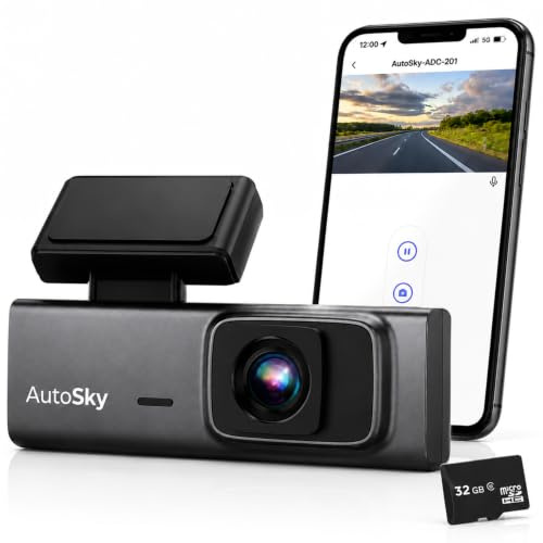 AutoSky Dashcam 2K Ultra HD – kompakt bilkamera med 140° vidvinkel, WLAN och appkontroll, modell ADC-201