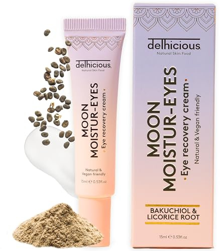 Delhicious Moon Moistur-Eyes Eye Recovery Cream - Anti-Ageing Eye Cream with Bakuchiol & Liquorice Root - Brightening & Firming - Reduces Dark Circles & Puffiness - Natural, Vegan, Ayurveda - 15ml