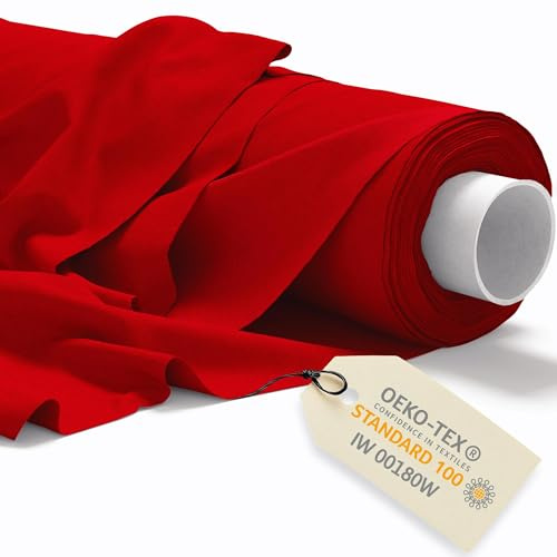DreamRoots Baumwollstoff Meterware 160cm breit 145 g/m² - Stoffe zum Nähen Meterware - Polsterstoff - Leinwand, Segeltuch Stoff - Gardinenstoff - Molton, Rot