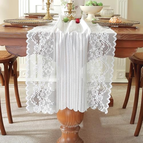 KASESSS Rustico Runner Tavola Lavoro Aperto Pizzo Bianco Runner Tavola Moderno Floreale Arte Centrini Moderni Per Mobili Per Matrimoni, Compleanni, Comunioni E Feste 45x160cm