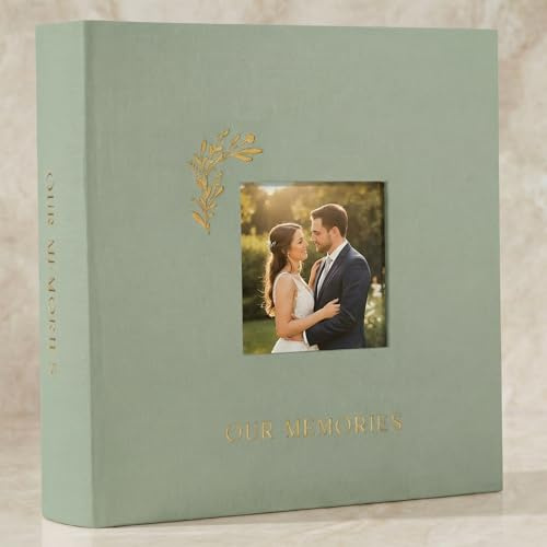 Beautiful Linen Wedding Photo Album For 4x6 Pictures - Safely Holds Up To 200 Photos of Unique Wedding Memories - Perfect Large Photo Book To Store All Pictures of Treasured Family or Baby Moments