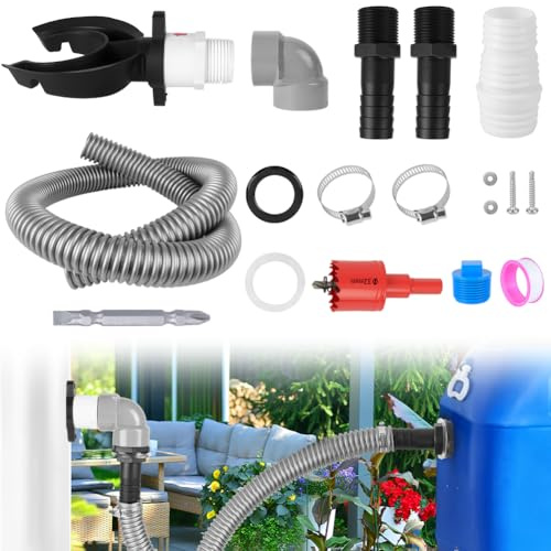 AOOWU Rainwater Diverter Kit, Water Butt Filler Kit for Downpipe, Water Butt Connector Kit Connects Downpipe to Water Butt, Water Collection System Catch Rain Water for Outdoor, Fits Round Downpipes