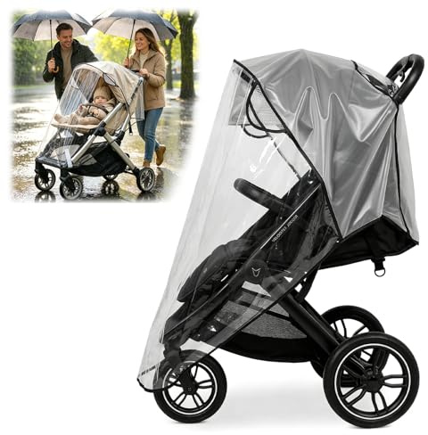 Universal Rain Cover for Pushchair, Transparent Stroller Rain Cover with Zipper & Ventilation, Waterproof, Fit Most Strollers, Windproof Weather Shield Protect from Rain Snow Dust