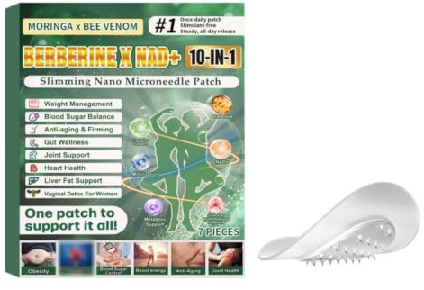 Liten nållapp för viktminskning och globalt välbefinnande - Berberine x NAD+ 10-i-1 - Moringa och bigift - utan stimulantia - 7 stycken