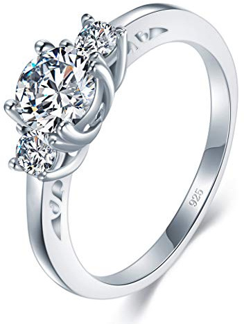 BORUO 925 Sterling Silver Ring, Cubic Zirconia CZ Eternity Engagement Wedding Band Ring Size 6