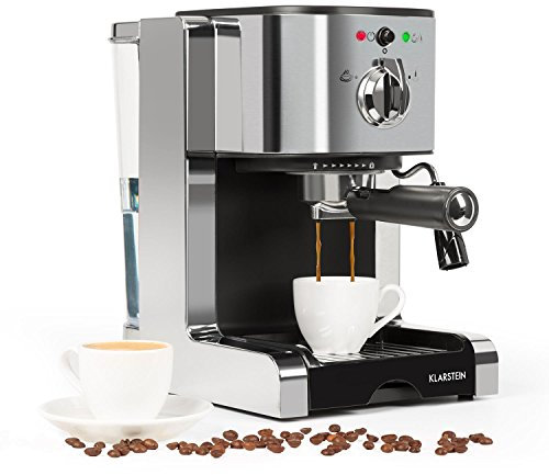 Klarstein Passionata - Coffee Maker, Coffee Machine, Espresso Machine, Capuccino, Milk Foam, Stylish Design, Steam Nozzle for Frothing Milk, Preparing Hot Drinks, Silver