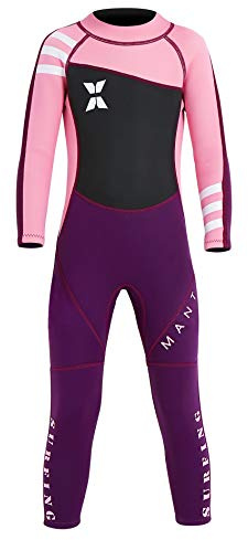 DIVE & SAIL Kid Girls 2.5mm Neoprene One Piece Wetsuits Long Sleeve Swimsuit UPF 50+ UV Protection Rash Guard for Swimming Diving Surfing 8-9 Years Pink