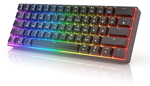 GK61 Mechanical Gaming Keyboard - 61 Keys Multi Color RGB Illuminated LED Backlit Wired Programmable for PC/Mac Gamer (Gateron Optical Red, Black)
