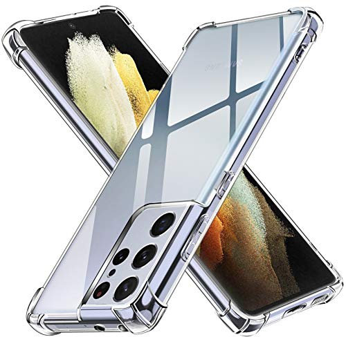 ivoler Klar Silikon Hülle für Samsung Galaxy S21 Ultra 5G mit Stoßfest Schutzecken, Dünne Weiche Transparent Schutzhülle Flexible TPU Durchsichtige Handyhülle Kratzfest Case Cover