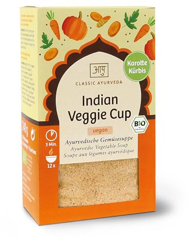 Classic Ayurveda - Bio Indian Veggie Cup - 240 g - Ayurvedische Gemüsesuppe Karotte-Kürbis, perfekt fürs Büro oder unterwegs