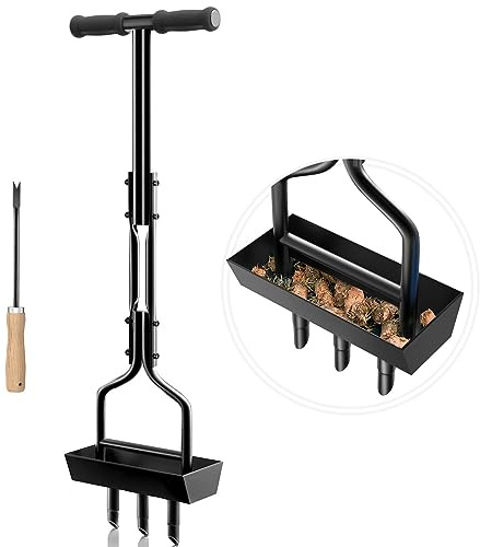 vanpein Aireador de núcleo de césped, aireador manual de dientes huecos con caja de recogida de columna de suelo, herramienta de aireación de núcleo, aireación resistente para suelos compactos y
