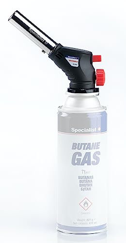 Specialist+ 360° drehbarer Butan Gasbrenner - Flambierbrenner mit Zündautomatik und Flammenregler - Brenntemperatur bis 1300°C - geeignet als Lötbrenner, Küchenbrenner, Creme Brulee Brenner