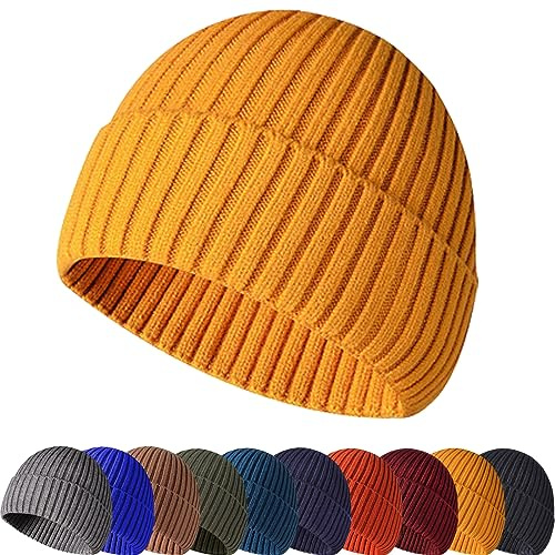Baynetin Chapeau d'hiver Bonnet Unisexe Roulé Manchette Rétro Travailleur Marin Casquette,Bonnet de Trawler,Fisherman Beanie, Doux et léger Bonnet de Trawler Watch (Jaune)