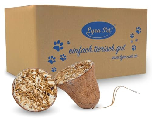 Lyra Pet® | 3 x 8 STK. Futterglocken mit Mehlwürmern | Proteinreiches & Fetthaltiges Vogelfutter | Fettfutter mit Saaten & Mehlwürmern für Wildvögel | Glocke aus Biologisch Abbaubaren Naturfasern