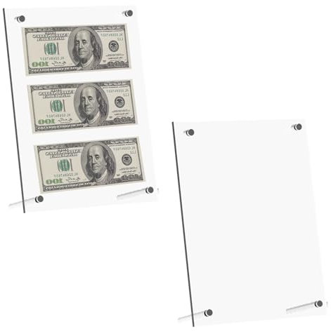 2 pezzi Cornici Portafoto in Acrilico Trasparente A4 Cornici magnetiche Telaio di valuta Dollaro Bill Holders Protezione biglietti per Cartamoneta Dollaro Conto Immagine Casa Ufficio