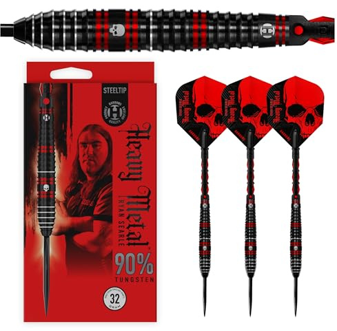 Harrows Ryan Searle 90% Tungsten Steel Tip Darts Set with Quick Point Change System | 32g | Includes Carbon ST Shafts & 100 Micron Heavy Metal Flights