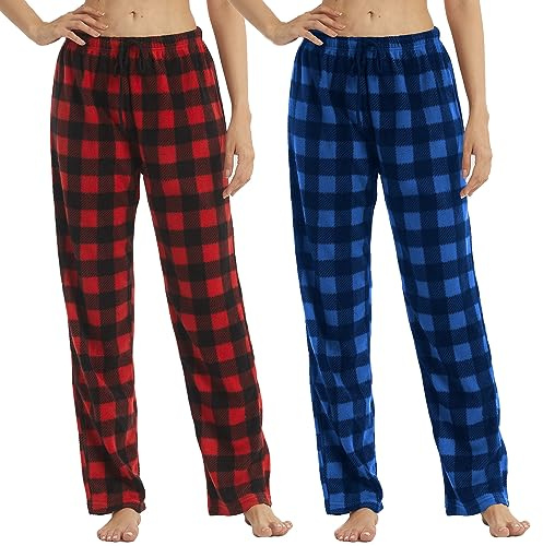LANBAOSI Lot de 2 Femmes Pyjama Pantalons Fleece Buffalo Plaid PJ Down Soft Pullover Casual Pyjama pour Femme