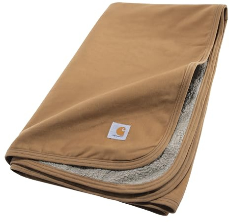 Carhartt Firm Duck Sherpa-Lined Throw Blanket, Reversible Pet Blanket, Carhartt Brown (Fleece/Canvas)