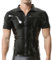 QiaTi Herren Kunstleder Polo Shirts Herren Kurzarm Tops mit Reißverschluss Muscle Fit Collared Shirts für Casual Workout Shirts L