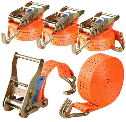 Pamatio Pack of 4 Ratchet Straps, Tie Down Straps with Hook Ratchet in 6m 2000 kg 2T, Two-Part, 38 mm wide, Heavy Duty Lashing Strap for Load Securing TÜV/GS Certified (Orange)