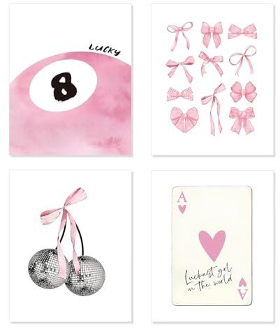 Lot de 4 impressions sur toile sans cadre pour décoration de chambre d'adolescente, fille, dortoir, 20,3 x 25,4 cm, rose