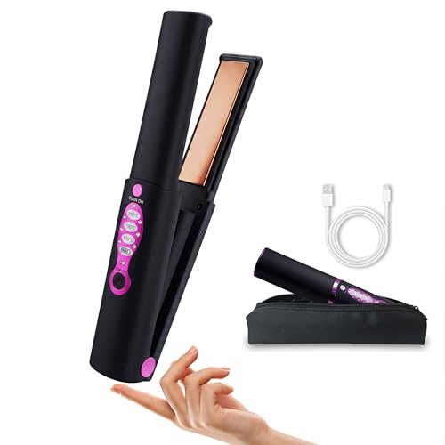 Madodioss Cordless Hair Straightener, Titanium Mini Flat Iron for Short Hair & Pixie Cuts, Travel-Ready Portable Styling Tool with 60s Fast Heat, USB-C Rechargeable (Decent Black)