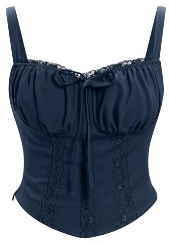 IBAKOM Femmes Corset Sexy Dentelle Buste Gilet Tops Moulage Body Vintage Spaghetti Avec Corset Out Party Tops Bleu XL