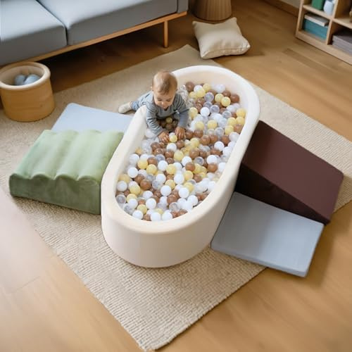 BanaSuper 5 Bloques de Espuma con Piscina de Bolas XXL (Sin Pelotas) | Set de Escalada Infantil para Niños | Gimnasio Interior para Bebés | Bloques de Construcción | Motricidad y Creatividad