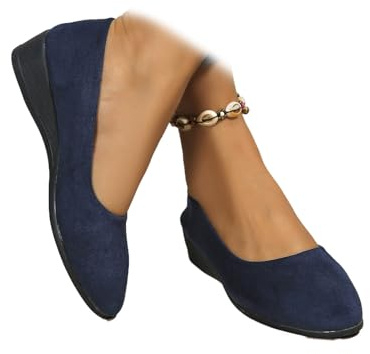 Zapatos de cuero ligeros para mujer, cómodos, con soporte de arco, de cuña, sin cordones, de tacón bajo, para el trabajo, bailarina, mocasines
