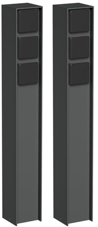 ledscom.de 2 pezzi presa da giardino a colonna PODEL per esterni, IP44, 3 vie, antracite, angolare, 60 cm