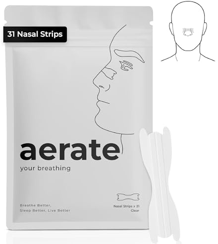 Aerate Nasal Strips - Upgraded 31 Pack (Clear), Snoring Support & Congestion Relief, Breathing Strips to Help Open Nasal Passages, Dermatologically Tested, Hypoallergenic, Latex-Free for Men & Women