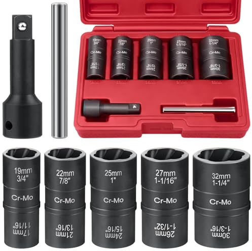 7Pcs Flip Editions Lug Nut Removal Tool & Impact Double Size Socket Set, with 1/2 Inch Adapter, Easy Out Broken Bolt Extractor Kit, Ez Out Stripped Wheel Lock for Rusted, Rounded, Damaged Nuts Screws