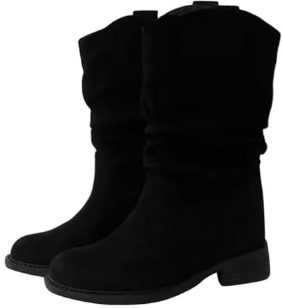 Minetom Stivali Da Donna Stivaletti Cowboy Retrò Testa Rotonda Western Scarpe Autunno E Inverno Biker Boots A Nero 36 EU