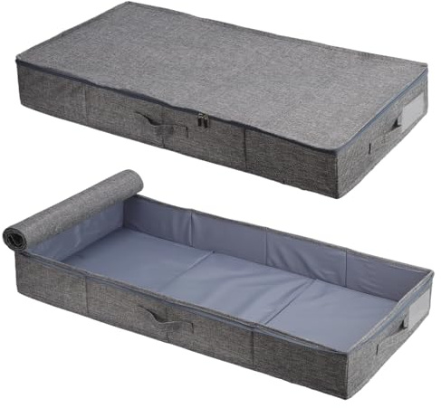 YIXNSW 2 stycken förvaringslådor för undersäng, 85 x 40 x 12 cm, grå, vikbar, undersängsbyrå av tyg, sänglåda för kläder och sängkläder