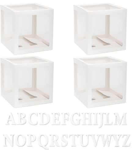 4 Pcs Baby Shower Decorations Balloon Boxes, Baby Shower Decorations Set of 4 White Boxes and 26 Letters, DIY Name Combination