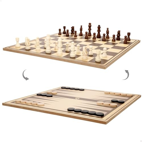 COLORBABY CB Games Tablero 3 en 1, Ajedrez, Damas, Backgammon, 67 Piezas, Estrategia, Aprendizaje para niños, Juegos de Viaje, Juego de Madera, Diversión en Familia, +6 años (39261)