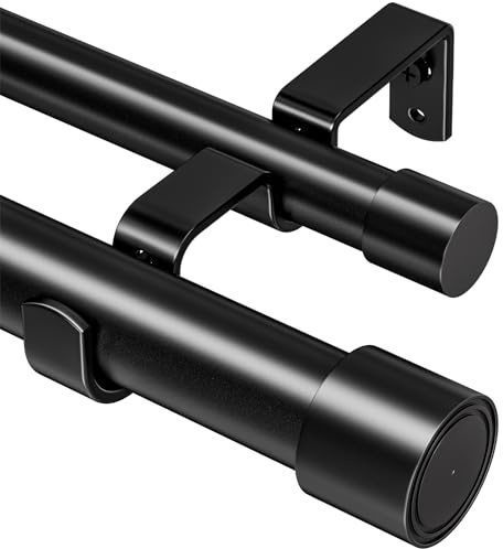 Mavivegue Asta per tenda a 2 corde, 79 – 180 cm, a doppio filo, in acciaio inox, diametro 2,54 cm, regolabile con terminale, tappo per soggiorno, cucina, camera da letto, colore nero